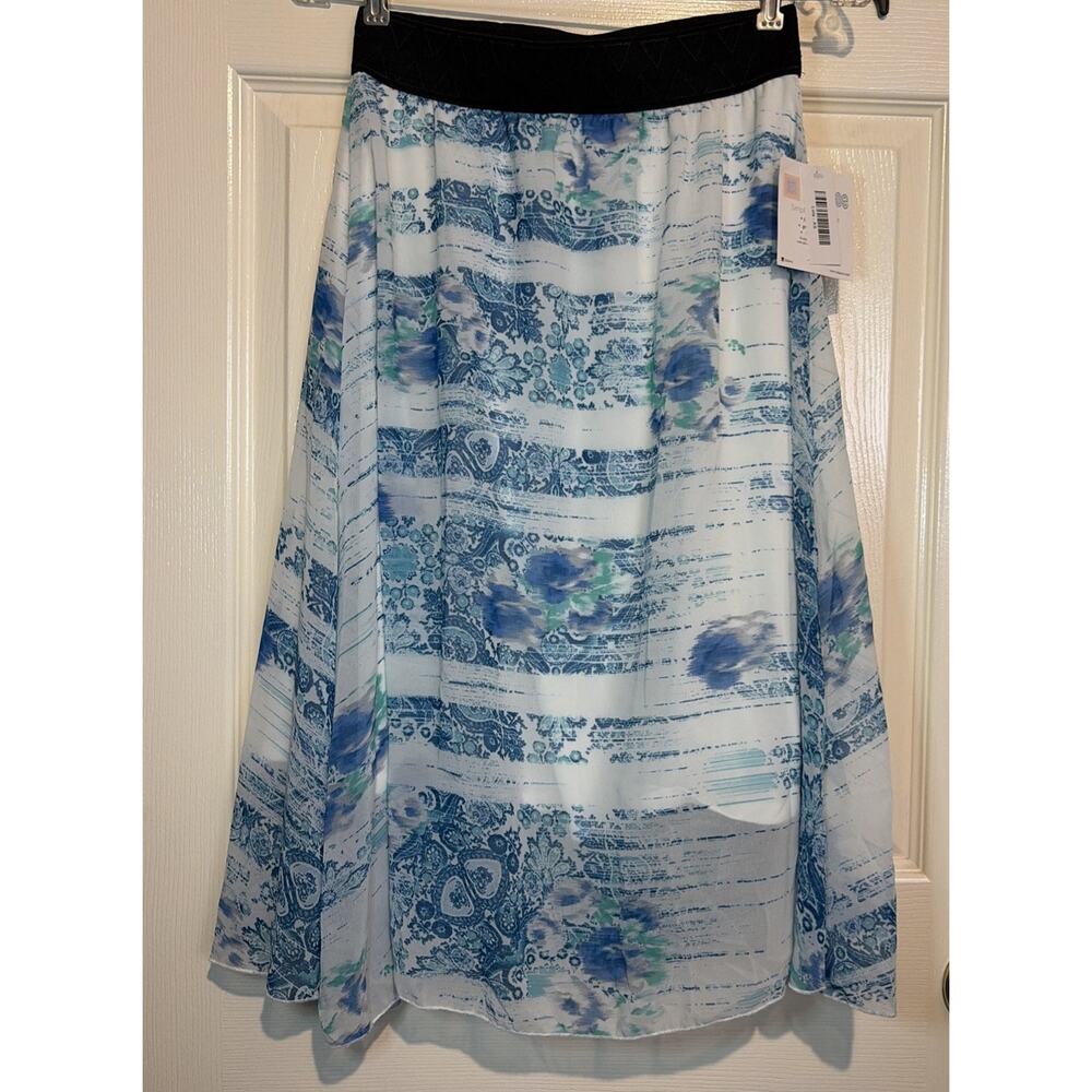 NWT Lularoe Lola Flowy Midi Skirt Elastic Waist Floral Blue Green XS Casual